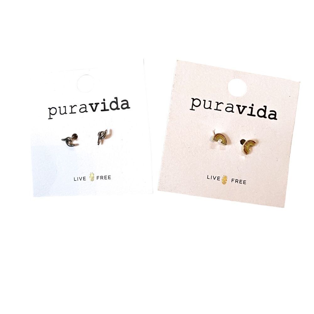 Pura Vida Summer Stud Earring Set Gold Silver Retro Rainbow Wave Beachy Cute Y2K